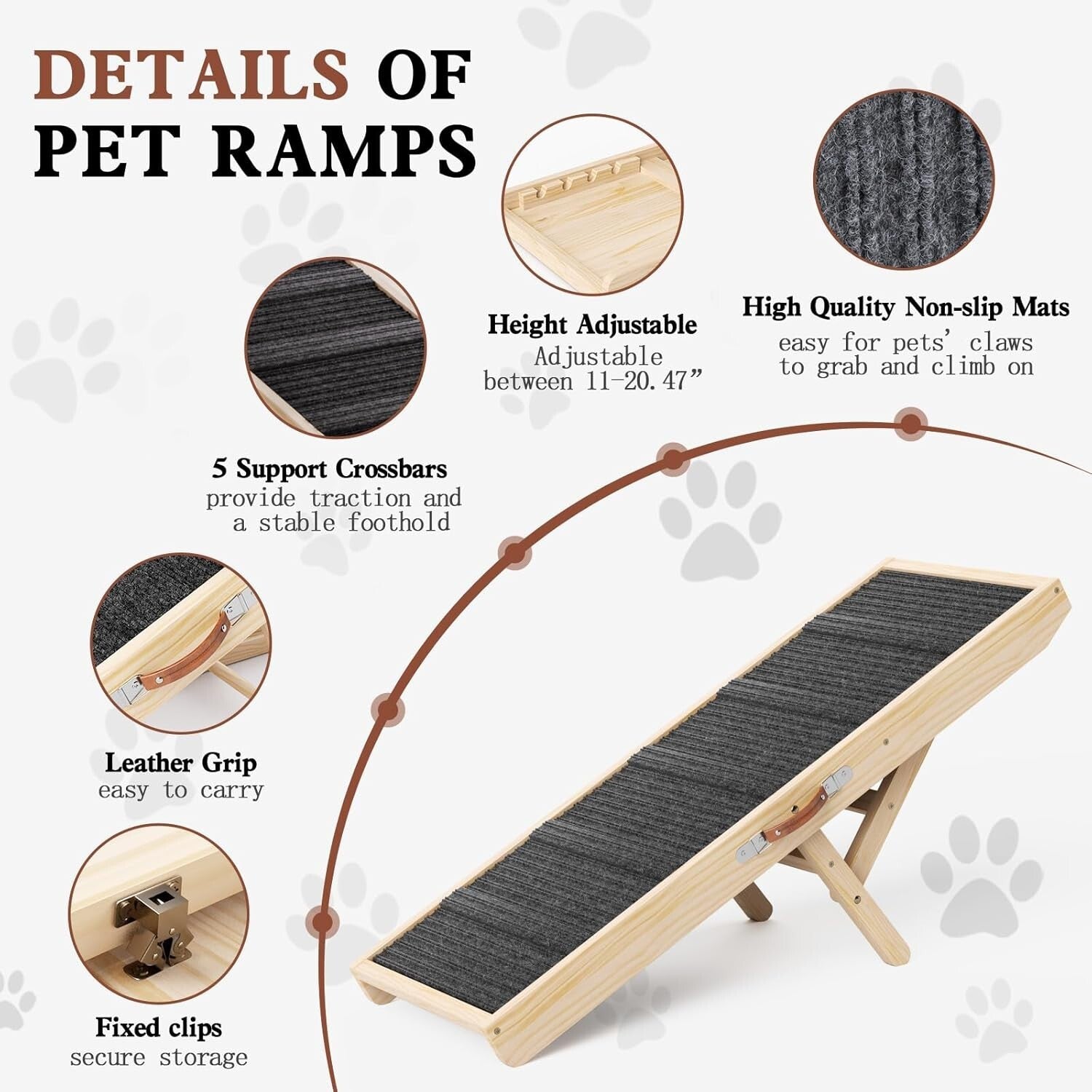 Wooden Dog Ramp for Couch 39.37" Long Adjustable, Pets up to  up to 150lb (1064)3