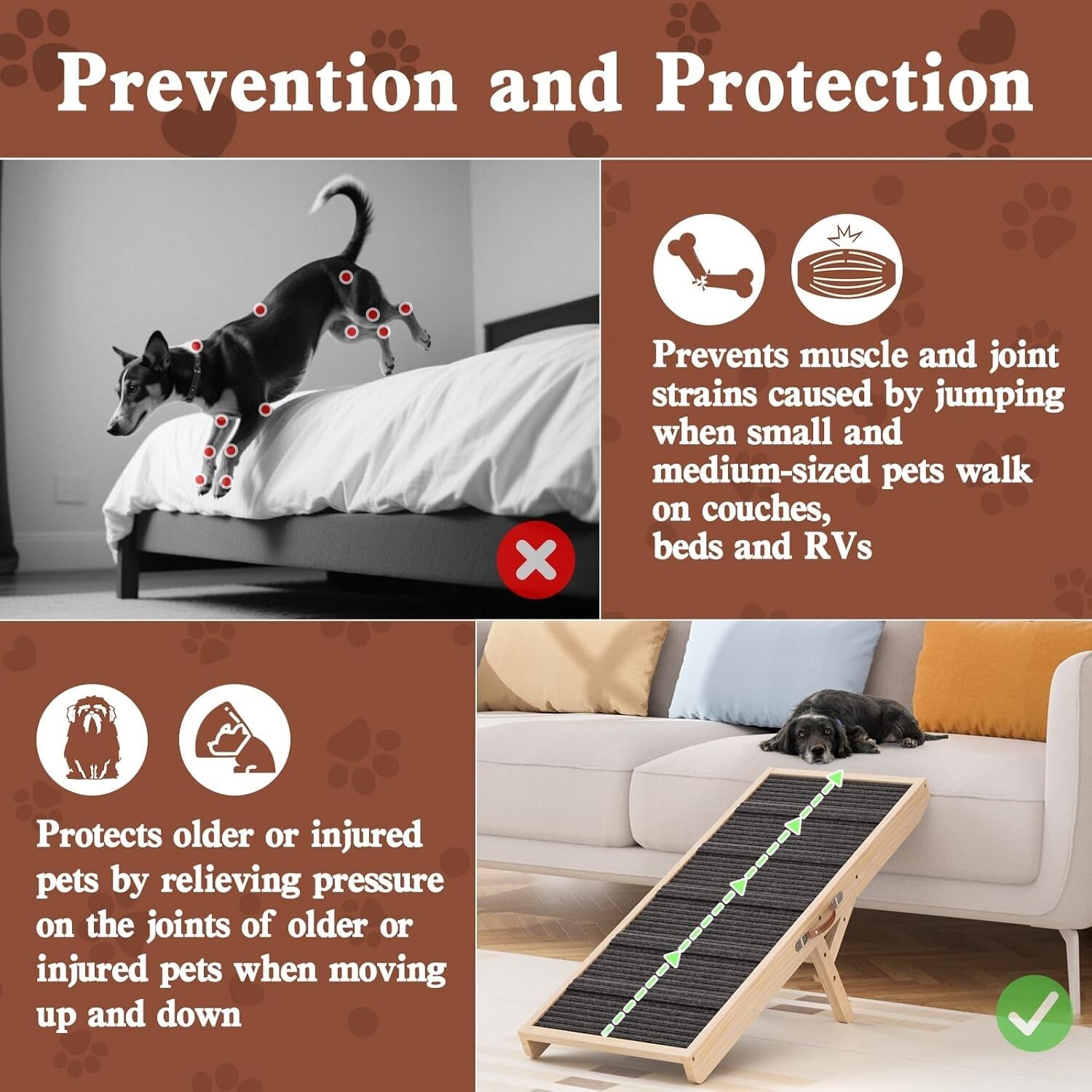 Wooden Dog Ramp for Couch 39.37" Long Adjustable, Pets up to  up to 150lb (1064)4