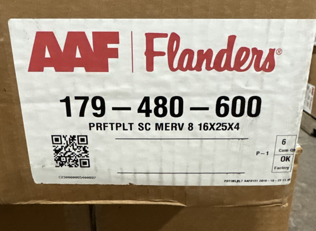 AMERICAN AIR FILTER FLANDERS  179-480-600 Merv 8, 16X25X4, 6 Pack2